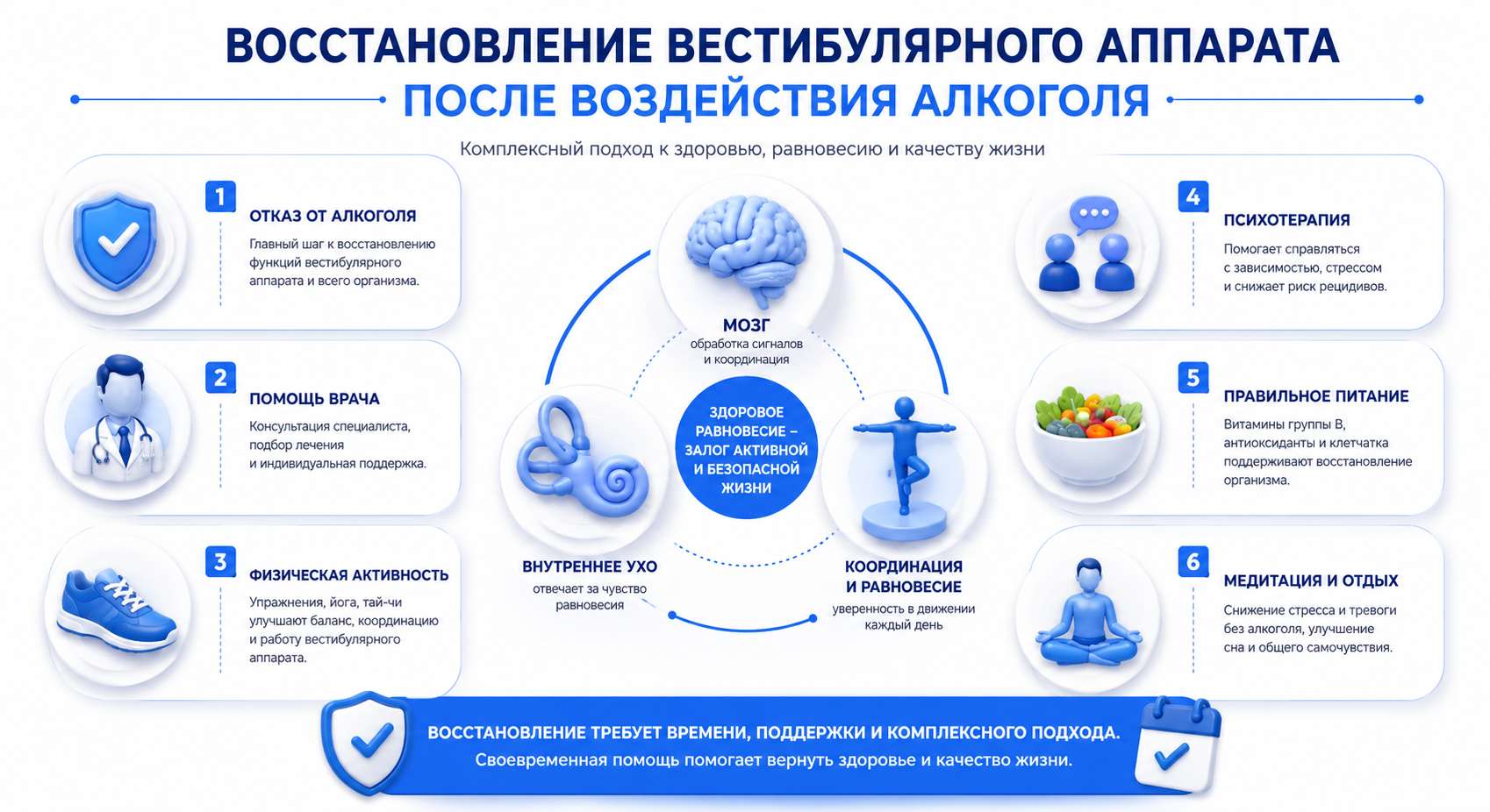 Инфографика на тему восстановления вестибулярного аппарата после алкоголя